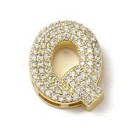 Brass Beads, with Clear Cubic Zirconia, Letter Q, 21x16.5x5.5mm, Hole: 4.5x2.5mm(KK-D098-04Q-G)