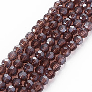 Electroplate Glass Bead Strands, Pearl Luster Plated, Faceted(32 Facets), Round, Purple, about 4mm in diameter, hole: 0.5mm, about 100pcs/strand, 14.2 inch(X-EGLA-R015-4mm-22)