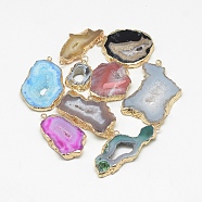 Natural Druzy Agate Pendants, with Golden Tone Iron Findings, Dyed, Nuggets, Mixed Color, 20~60x13~50x4~8mm, Hole: 1~4mm(G-Q494-65-G)