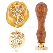 Brass Wax Seal Stamp, with Rosewood Handle, for Post Decoration, DIY Card Making, Sakura Pattern, Golden, 2.5cm(AJEW-WH0192-022)