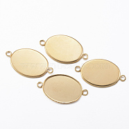 Ion Plating(IP) 304 Stainless Steel Cabochon Connector Settings, Plain Edge Bezel Cups, Oval, Golden, Tray: 18.5x13.5mm, 24.5x14x1.5mm, Hole: 2mm(STAS-H394-01G)
