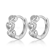 Rhodium Plated 925 Sterling Silver Hoop Earrings, Hollow Heart, with 925 Stamp, Platinum, 3mm(ZY5984-2)