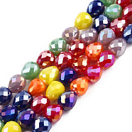 Electroplate Opaque Solid Color Glass Beads Strands, AB Color Plated, Faceted, Strawberry, Red, 4~4.5x4mm, Hole: 1mm, about 100~101Pcs/strand, 17.99 inch~18.19 inch(45.7~46.2cm)(EGLA-N022-26A-04)