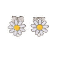 304 Stainless Steel Studs Earring Findings, with Enamel, Flower, Stainless Steel Color, 10x10mm, Pin: 12x0.7mm(EJEW-H010-01P)