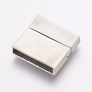 304 Stainless Steel Magnetic Clasps with Glue-in Ends, Rectangle, Frosted, Stainless Steel Color, 29x31x7mm, Hole: 4x28mm(STAS-K145-19P)