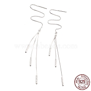 Rhodium Plated 925 Sterling Silver Long Ear Thread, Tiny Bar with Long Chain Tassel Drop Earrings for Women, Platinum, 148mm, Pin: 0.8mm(EJEW-P195-04P)
