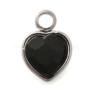 304 Stainless Steel with Rhinestone Pendants, Heart, Jet, 9.5x6.5x4.5mm, Hole: 1.6mm(STAS-Q346-01P-05)