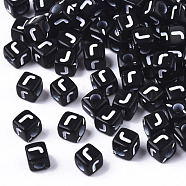 Opaque Acrylic Beads, Horizontal Hole, Alphabet Style, Cube, Black & White, Letter.J, 5x5x5mm, Hole: 2mm, about 3610pcs/361g(SACR-N002-01J)