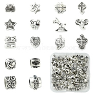 64Pcs 16 Styles Tibetan Style Alloy European Large Hole Beads, Mixed Shapes, Antique Silver, 7~15x7~11.5x6~9mm, Hole: 2~6.5mm, 4pcs/style(FIND-FS0002-63)