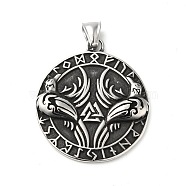 Viking 304 Stainless Steel Manual Polishing Pendants, Flat Round with Crow & Valknut & Helm of Awe, Antique Silver, 44x38.5x4.5mm, Hole: 4x8.5mm(STAS-G274-33AS)