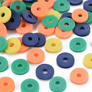 4 Colors Handmade Polymer Clay Beads, Heishi Beads, Disc/Flat Round, Light Salmon & Champagne Yellow & Midnight Blue & Medium Aquamarine, 8x0.5~1.5mm, Hole: 2mm, about 11500pcs/1000g(CLAY-N011-032-28)