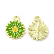 Alloy Enamel Charms, Light Gold, Sunflower Charm, Green, 17x13x2mm, Hole: 2mm(FIND-H035-01F-LG)