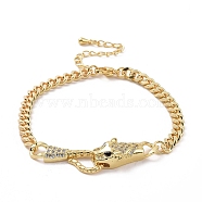 Cubic Zirconia Leopard Link Bracelet Brass Curb Chains for Women, Real 18K Gold Plated, 6-7/8 inch(17.5cm), Leopard: 24x10x7mm(BJEW-G664-01G-01)
