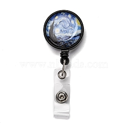 Flat Round ABS Plastic Badge Reel, Retractable Badge Holder, with Platinum Iron Alligator Clip, Cornflower Blue, Star Pattern, 87mm, Flat Round: 43x32.5x16.5mm(AJEW-I053-37J)