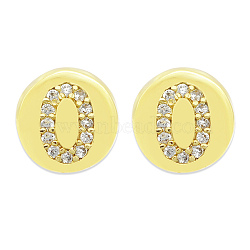 Brass Micro Pave Clear Cubic Zirconia Beads, Flat Round with Letter, Letter.O, 7.5x6.5mm, Hole: 3.5mm, 3pcs/bag(KK-T030-LA843-OX3)