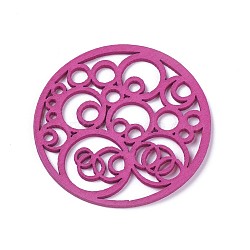 Wood Filigree Joiners Links, Dyed, Flat Round, Medium Violet Red, 50x1.5mm(WOOD-P014-B03)