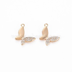 Brass Micro Pave Clear Cubic Zirconia Charms, Nickel Free, Butterfly, Real 18K Gold Plated, 13x11x1.5mm, Hole: 1mm(KK-S364-098)