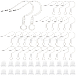 100Pcs Brass French Earring Hooks, with Horizontal Loop, Flat Earring Hooks Findings, 100Pcs Plastic Ear Nuts, 925 Sterling Silver Plated, 4~16x4~16x1.5~4mm, Hole: 1~2mm(KK-BBC0015-45B)