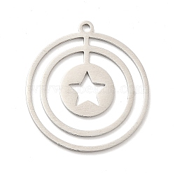 201 Stainless Steel Pendants, Flat Round with Star, Stainless Steel Color, 29.5x27x1mm, Hole: 1.6mm(STAS-E175-07P)