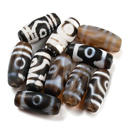 Tibetan Style dZi Beads, Natural Agate Beads, Dyed & Heated, Oval, Mixed Patterns, Coconut Brown, 28x13~14mm, Hole: 2.5mm(TDZI-G013-07)