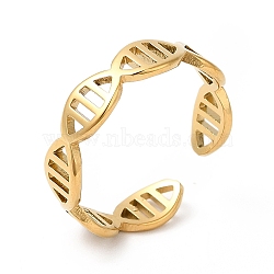 Ion Plating(IP) 201 Stainless Steel Ring, Open Cuff Ring, DNA Molecule Double Helix Structure Ring for Men Women, Real 18K Gold Plated, US Size 6 1/4(16.7mm)(X-RJEW-E063-01G)