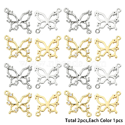 2Pcs 2 Colors Brass Pave Clear Cubic Zirconia Connector Charms, Butterfly Links, Cadmium Free & Nickel Free & Lead Free, Platinum & Golden, 15x16.5x2.5mm, Hole: 1.2mm, 1pc/color(KK-YW0004-27)