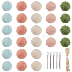 80Pcs Wool Felt Balls, Pom Pom Balls, for DIY Decoration Accessories, with 1 Bundle Paper Cords String, 10Pcs Iron Yarn Needles, Mixed Color, 20mm(DIY-SC0034-05A)