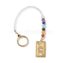 201 & 304 Stainless Steel Chakra Theme Rectangle & Eye Pendant Decorates, with Natural Gemstone, Glass Beads and Brass & Iron Findings, Golden, 208mm(PALLOY-JF01199-05)