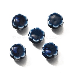 Handmade Porcelain Beads, Flower, Midnight Blue, 9.5x10x5~5.5mm, Hole: 1.8~2.2mm(PORC-H013-04-11)