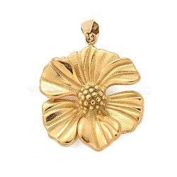 304 Stainless Steel Pendants, Flower Charm, Real 18K Gold Plated, 28x24.5x8mm, Hole: 2.5x6.5mm(STAS-Q349-01E-G)