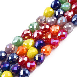 Electroplate Opaque Solid Color Glass Beads Strands, AB Color Plated, Faceted, Strawberry, Red, 4~4.5x4mm, Hole: 1mm, about 100~101Pcs/strand, 17.99 inch~18.19 inch(45.7~46.2cm)(EGLA-N022-26A-04)