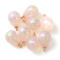 8Pcs UV Plating Acrylic Pendants, with Light Gold Tone Brass Findings, Teardrop Charm, Misty Rose, 19.5x12mm, Hole: 1.6mm(FIND-YW0002-04B)