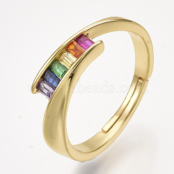 Adjustable Brass Micro Pave Cubic Zirconia Finger Rings, Colorful, Size 7, 17mm(RJEW-S044-033)