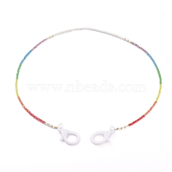 Personalized Dual-use Items, Beaded Necklaces or Eyeglasses Chains, with Glass Beads, Glass Pearl Beads, Brass Beads and Plastic Lobster Claw Clasps, Colorful, 25 inch(63.5cm)(NJEW-JN02826)