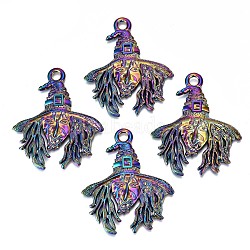 Alloy Big Pendants, Cadmium Free & Lead Free, Witch, Rainbow Color, 58x48x3.5mm, Hole: 5mm(PALLOY-N156-039-RS)