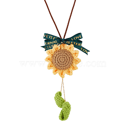 Crochet Sunflower Leaf Bowknot Hanging Pendant Decorations, for Auto Rear View Mirror and Car Interior Hanging Accessories, Goldenrod, 434mm(HJEW-WH0043-37G)