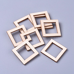 Poplar Wood Linking Rings, Square, Floral White, 30x30x2.5mm, Inner Diameter: 20x20mm(WOOD-D021-04B)