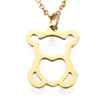 201 Stainless Steel Pendant Necklaces, with Cable Chains, Bear, Golden, 15.7 inch(40cm), 1.5mm, Bear: 18x14x1mm