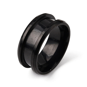 201 Stainless Steel Grooved Finger Ring Settings, Ring Core Blank, for Inlay Ring Jewelry Making, Electrophoresis Black, Inner Diameter: 16mm, Groove: 4.3mm