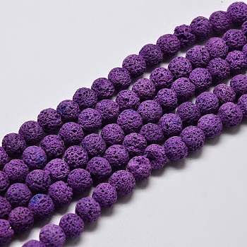 Natural Lava Rock Round Bead Strands, Dyed, Blue Violet, 8mm, Hole: 1mm, about 50pcs/strand, 15.7 inch