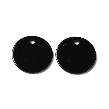 Spray Painted 201 Stainless Steel Charms, Flat Round Charm, Black, 15x1mm, Hole: 1.4mm