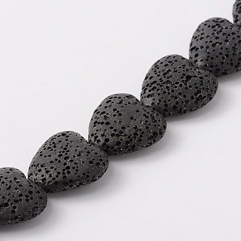 Synthetic Lava Rock Bead Strands, Heart, Dyed, Black, 20x20x7mm, Hole: 1mm, about 20pcs/strand, 15.3 inch