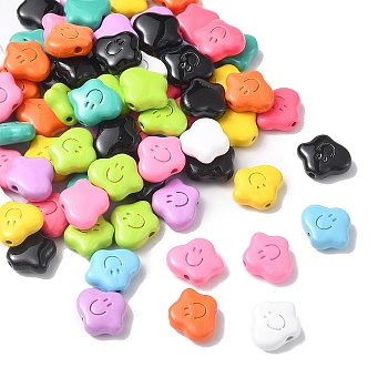 Spray Painted Alloy Beads, Cloud with Smile Face, Mixed Color, 10.5x12x4.5mm, Hole: 1.4mm