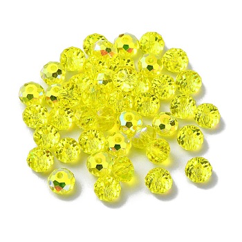 AB Color Plated Glass Beads, Faceted Rondelle, Yellow, 6x4mm, Hole: 1.4mm