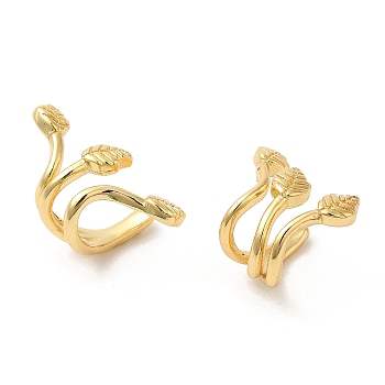 Rack Plating Brass Leaf Asymmetrical Earrings, Cuff Earrings, Lead Free & Cadmium Free, Real 18K Gold Plated, 20.5x11x11mm
