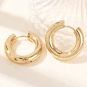 202 Stainless Steel Huggie Hoop Earrings, Hypoallergenic Earrings, with 316 Surgical Stainless Steel Pin, Ring, Real 18K Gold Plated, 4 Gauge, 23x24x5mm, Pin: 1mm