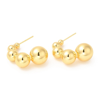 Rack Plating Brass Ear Studs, for Women, Lead Free & Cadmium Free, Long-Lasting Plated, Round, Real 18K Gold Plated, 27x12mm