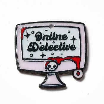 Halloween Printed Acrylic Pendants, Gothic Style Charm, Word Online Detective, Computer Pattern, 29.5x30.5x2.5mm, Hole: 1.8mm