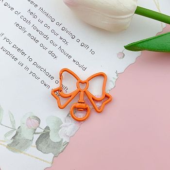 Bowknot Baking Painted Alloy Swivel Keychain Clasps, Keychain Clasp Findings, Orange, 39x33mm