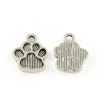 Dog Paw Prints Tibetan Style Alloy Pendant Enamel Settings, Cadmium Free & Lead Free, Antique Silver, 15x12x2mm, Hole: 2mm, about 1160pcs/1000g